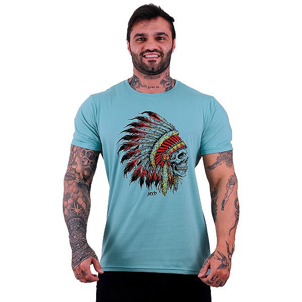 Camiseta Tradicional Manga Curta MXD Conceito Caveira Índio Cocar