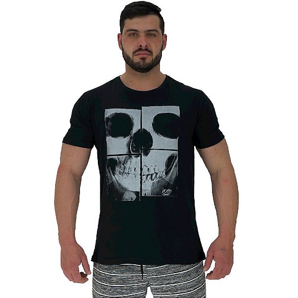 Camiseta Tradicional Masculina Manga Curta MXD Conceito Caveira Raio X Mosaico