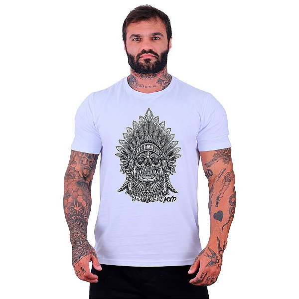 Camiseta Tradicional Masculina Manga Curta MXD Conceito Caveira Cacique