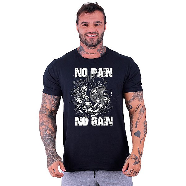 Camiseta Tradicional Manga Curta MXD Conceito No Pain No Gain Arms - Sem Dor Sem Ganho