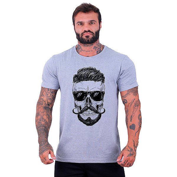 Camiseta Tradicional Manga Curta MXD Conceito Caveira Bigode Francês