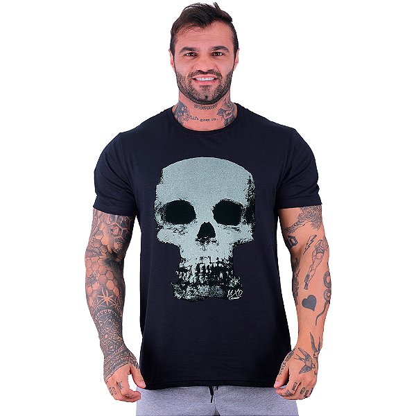 Camiseta Tradicional Manga Curta MXD Conceito Caveira Manuscrito Antigo
