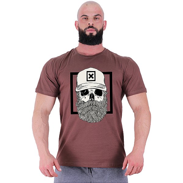 Camiseta Tradicional Masculina Manga Curta MXD Conceito Caveira Lenhador De Boné