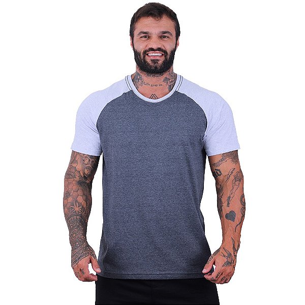Camiseta Tradicional Masculina MXD Conceito Preto com Mescla Alvejado