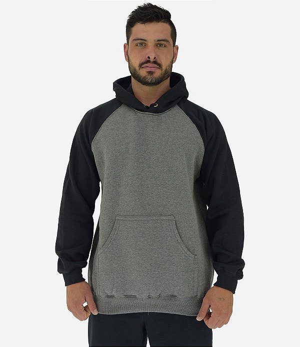 Blusa Moletom Masculino MXD Conceito Com Touca Mescla Escuro Detalhes Preto