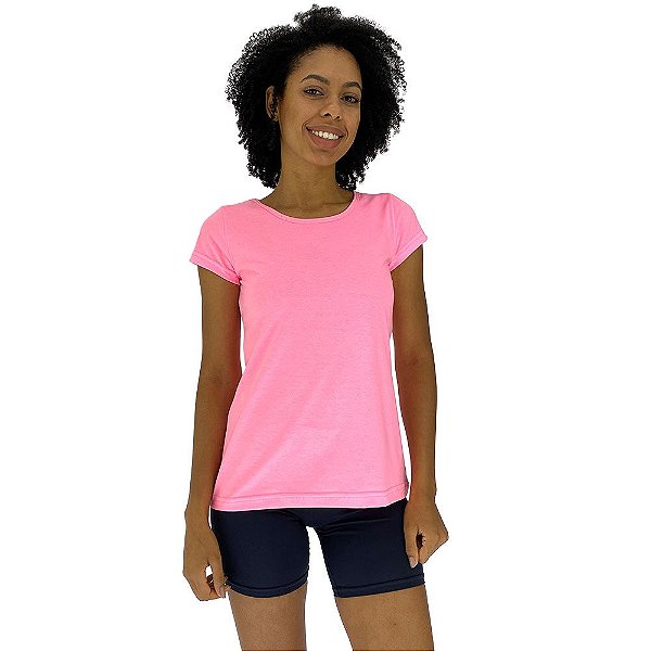 Camiseta Babylook Feminina MXD Conceito Rosa Fluorescente