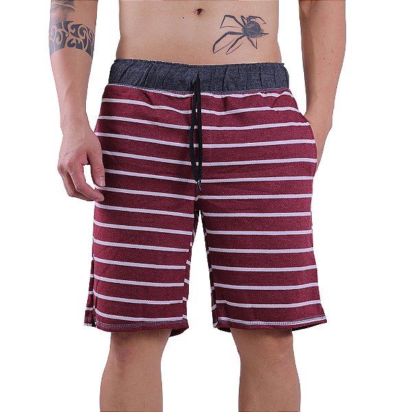 Bermuda Moletinho MXD Conceito Listrado Vermelho e Branco