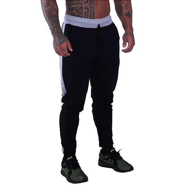 Calça Masculina MXD Conceito Moletom Preto com detalhe Mescla Alvejado