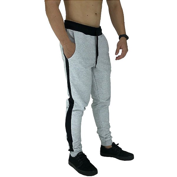 Calça Masculina Moletom MXD Conceito Mescla Alvejado detalhe Preto