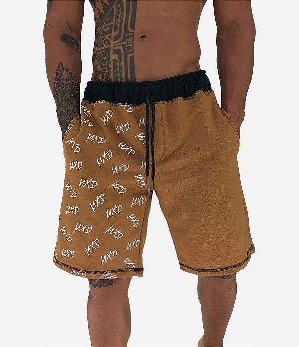 Bermuda Masculina Moletom MXD Conceito Estampado Lateral Caramelado