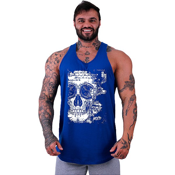 Regata Longline Masculina MXD Conceito Scribbled Skull Caveira com Escritura