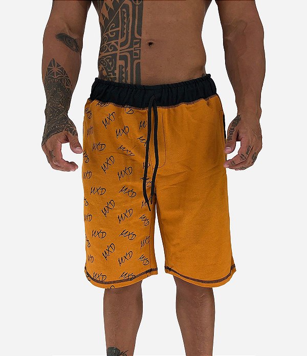 Bermuda Masculina Moletom MXD Conceito Estampado Lateral Caramelo