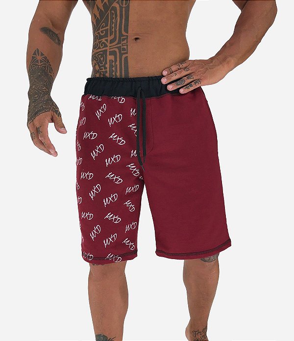 Bermuda Masculina Moletom MXD Conceito Bordô Estampado Lateral