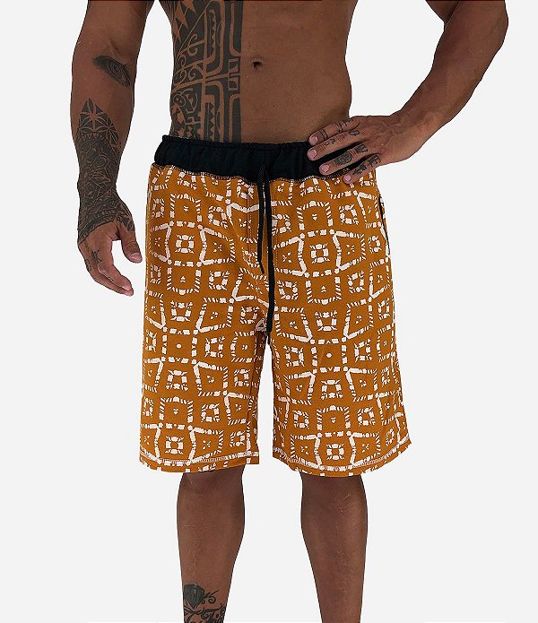 Bermuda Masculina Moletom MXD Conceito Quadriculada Distorcida Bege