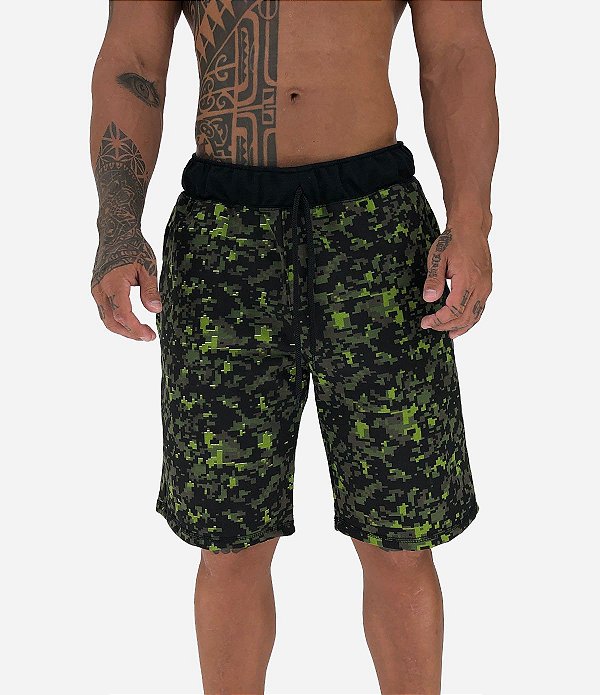 Bermuda Masculina Moletom MXD Conceito Camuflado Digital Verde