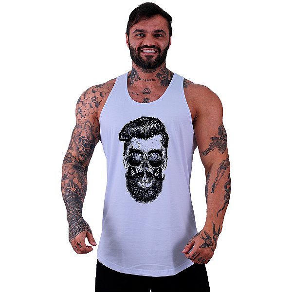 Regata Longline Masculina MXD Conceito Caveira Hipster de Óculos