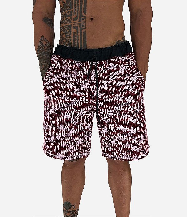 Bermuda Masculina Moletom MXD Conceito Camuflado Pontilhado Vermelho