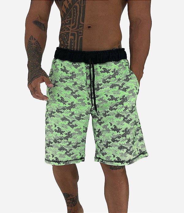 Bermuda Masculina Moletom MXD Conceito Camuflado Pontilhado Verde