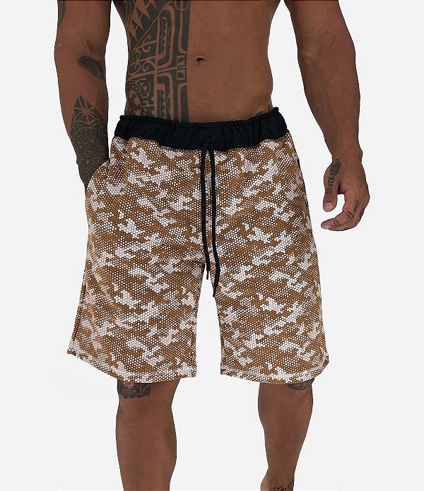 Bermuda Masculina Moletom MXD Conceito Camuflado Pontilhado Marrom