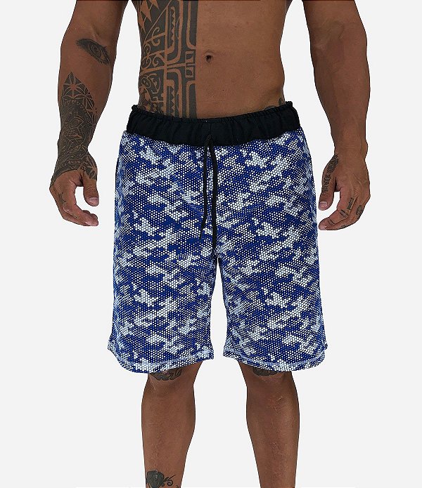 Bermuda Masculina Moletom MXD Conceito Camuflado Pontilhado Azul Royal