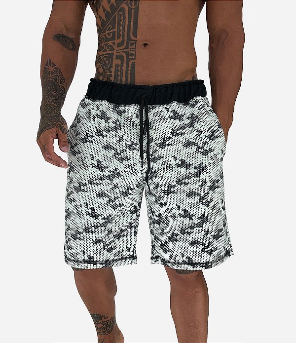 Bermuda Masculina Moletom MXD Conceito Camuflado Pontilhado Mescla Esverdeado