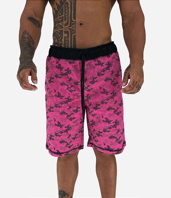 Bermuda Masculina Moletom MXD Conceito Camuflado Pontilhado Rosa