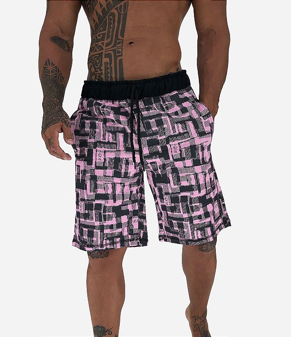 Bermuda Masculina Moletom MXD Conceito Abstrato Rosa