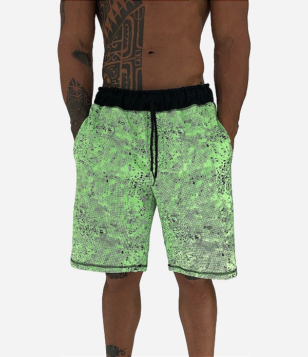 Bermuda Masculina Moletom MXD Conceito Pontos Corroídos Verde
