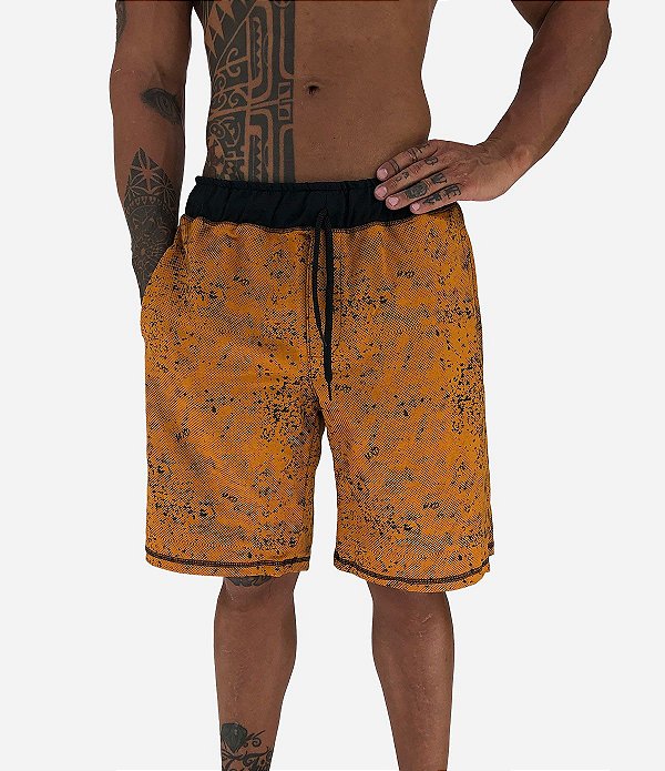 Bermuda Masculina Moletom MXD Conceito Pontos Corroídos Mostarda