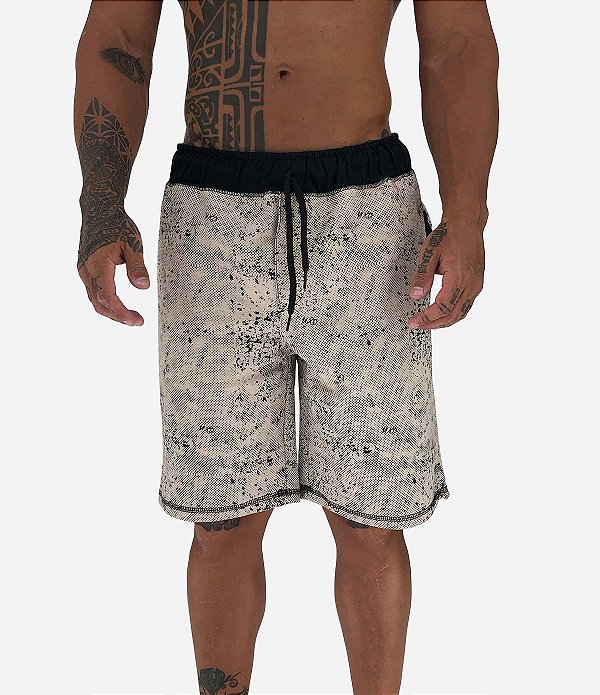 Bermuda Masculina Moletom MXD Conceito Pontos Corroídos Bege