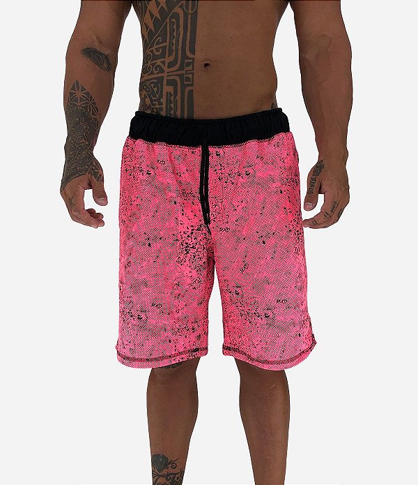 Bermuda Masculina Moletom MXD Conceito Pontos Corroídos Rosa Pink