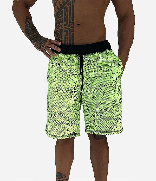 Bermuda Masculina Moletom MXD Conceito Pontos Corroído Verde Fluorescente