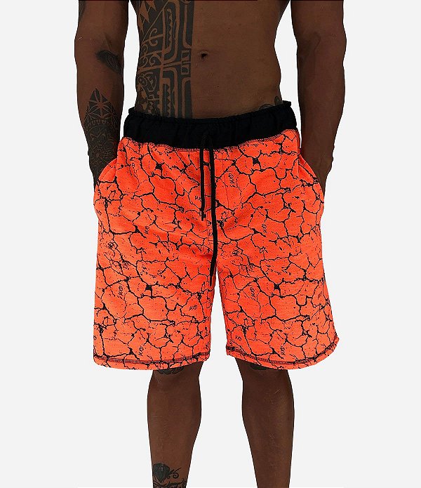 Bermuda Masculina Moletom MXD Conceito Rachaduras Laranja