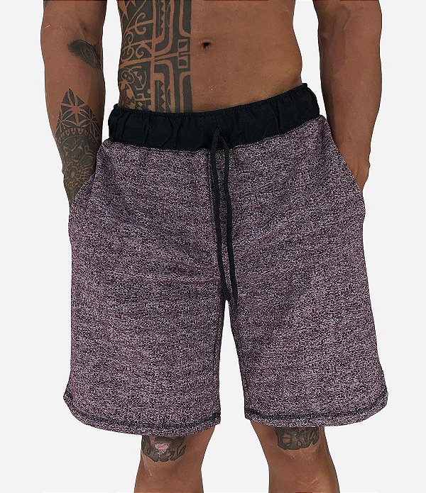 Bermuda Masculina Moletinho MXD Conceito Rajado Bordô