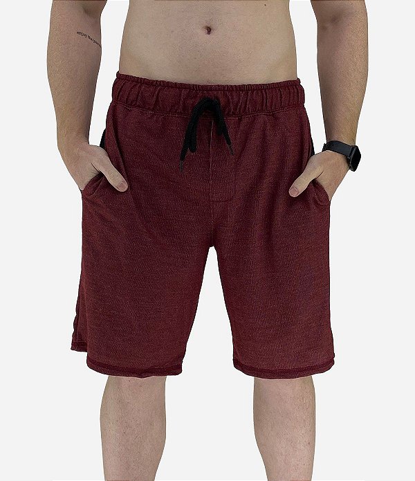 Bermuda Masculina Moletom MXD Conceito Rajado Vermelho Escuro