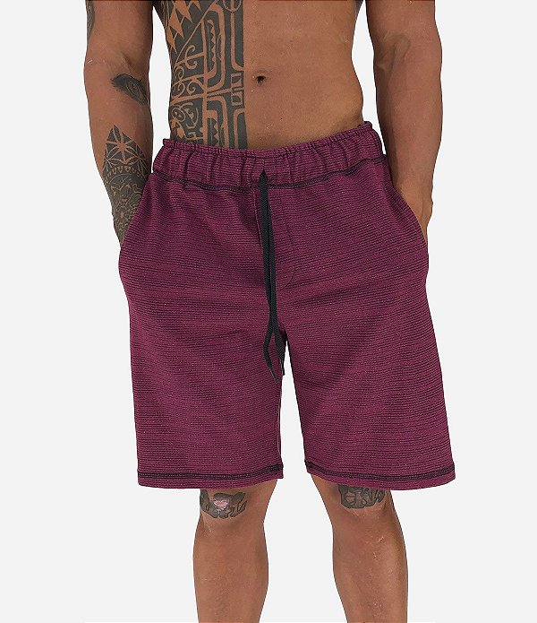 Bermuda Masculina Moletom MXD Conceito Bordo Listras Pequenas Pretas