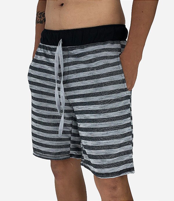 Bermuda Masculina Moletom MXD Conceito Listras Preto e Cinza
