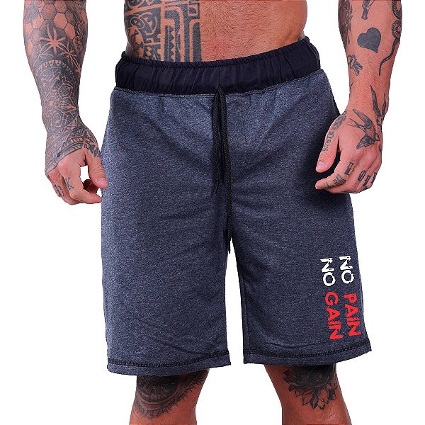 Bermuda Estampada Masculina MXD Conceito No Pain No Gain Branco e Vermelho