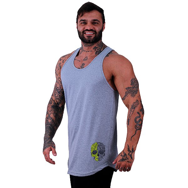 Regata Longline Masculina MXD Conceito Estampa Lateral Caveira Duas Cores