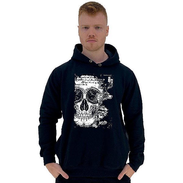Blusa Moletom Masculino MXD Conceito Com Touca Caveira Escritas
