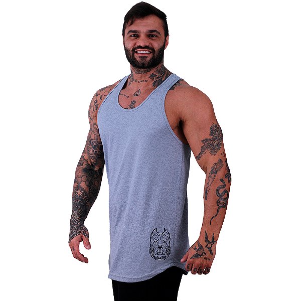 Regata Longline Masculina MXD Conceito Estampa Lateral Pitbull Corrente