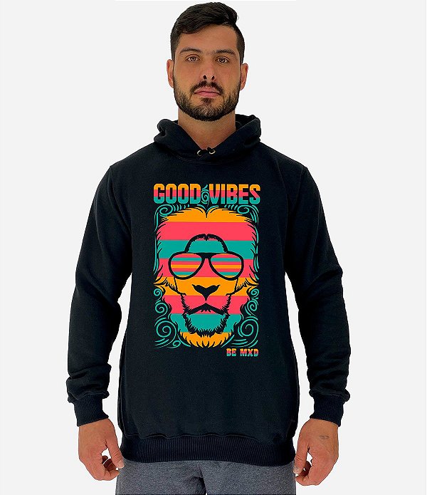 Blusa Moletom Masculino MXD Conceito Com Touca Leão Good Vibes