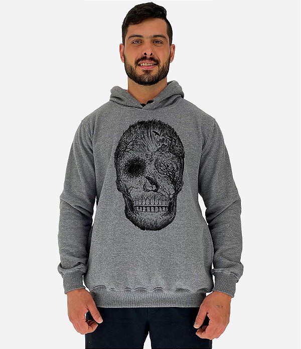 Blusa Moletom Masculino MXD Conceito Com Touca Florest Skull Black
