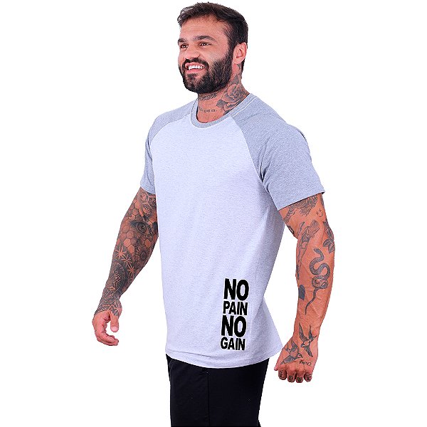 Camiseta Tradicional Masculina MXD Conceito Estampa Lateral No Pain No Gain Horizontal