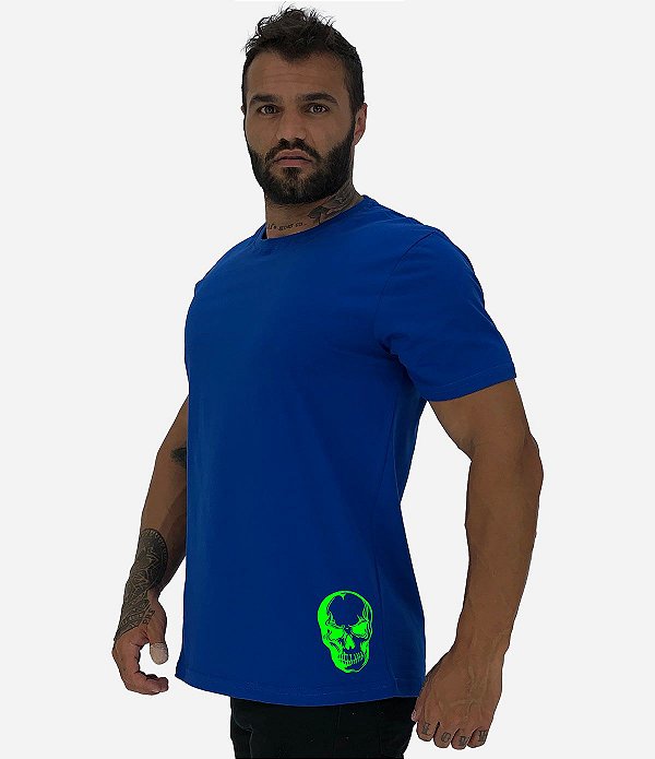 Camiseta Tradicional Masculina MXD Conceito Estampa Lateral Caveira Fluorescente