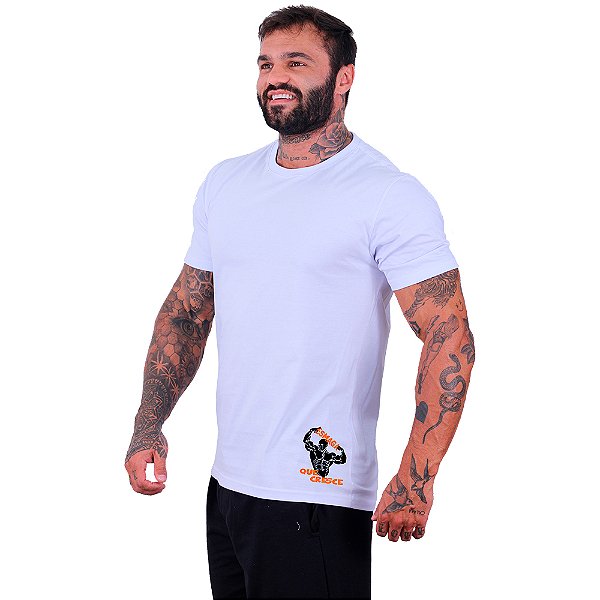 Camiseta Tradicional Masculina MXD Conceito Estampa Lateral Esmaga que Cresce