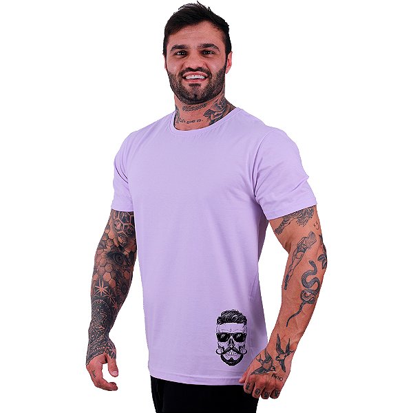 Camiseta Tradicional Masculina MXD Conceito Estampa Lateral Caveira Topete e Bigode
