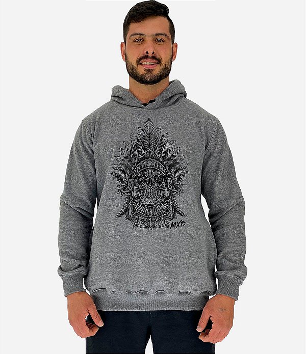 Blusa Moletom Masculino MXD Conceito Com Touca Caveira Cacique