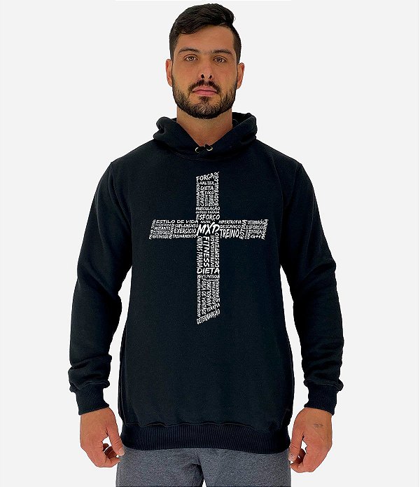 Blusa Moletom Masculino MXD Conceito Com Touca Cruz Motivacional