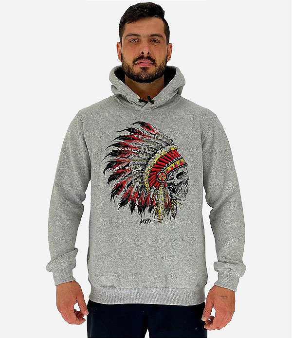 Blusa Moletom Masculino MXD Conceito Com Touca Caveira Cocar